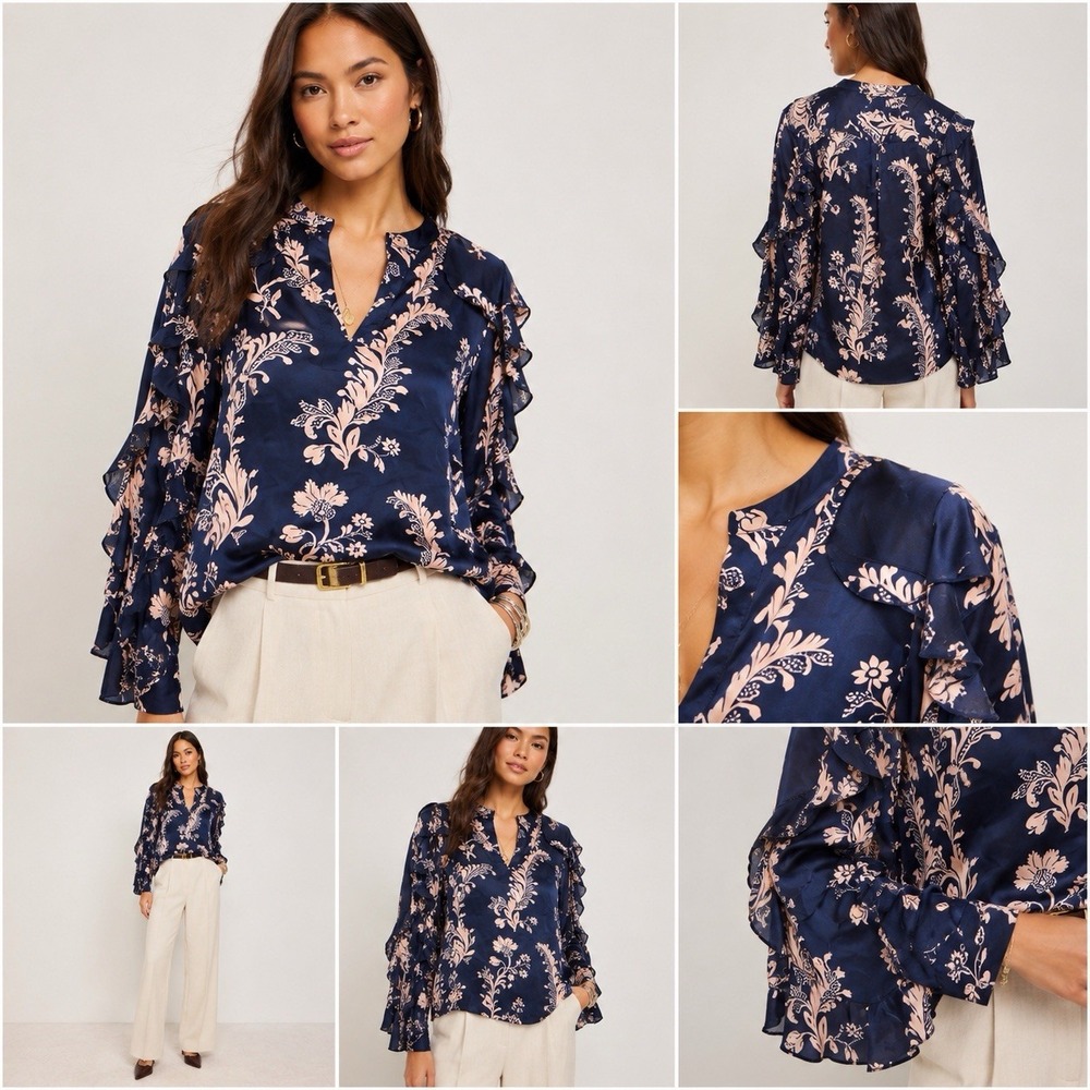 J.Crew Womens Paisley Tunic Blouse Size M Multicolor 100% Silk Long Sleeve